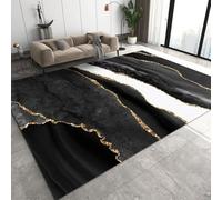 Xisnuient Grand Tapis de Salon en Marbre Abstrait,Tapis Moderne en Marbling Noir,Gris,Doré et Blanc pour Chambre à Coucher,Chevet,Canapé,Table Basse,Tapis de Sol Antidérapant (Couleur 4,120x180 cm)