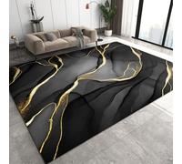 Xisnuient Grand Tapis de Salon en Marbre Abstrait,Tapis Moderne en Marbling Noir,Gris,Doré et Blanc pour Chambre à Coucher,Chevet,Canapé,Table Basse,Tapis de Sol Antidérapant (Couleur 2,160x230 cm)