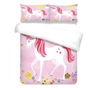 Xisnuient Housse de Couette pour Enfant Fille 1/2 Personnes Licorne Magique Étoiles Nuages Arc-en-Ciel Microfibre Parure de lit avec Taie d'oreiller 50x75 cm (Color 1,200x200 cm)