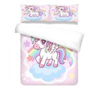 Xisnuient Housse de Couette pour Enfant Fille 1/2 Personnes Licorne Magique Étoiles Nuages Arc-en-Ciel Microfibre Parure de lit avec Taie d'oreiller 50x75 cm (Color 2,200x200 cm)