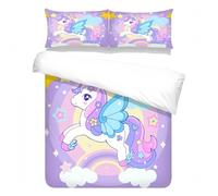 Xisnuient Housse de Couette pour Enfant Fille 1/2 Personnes Licorne Magique Étoiles Nuages Arc-en-Ciel Microfibre Parure de lit avec Taie d'oreiller 50x75 cm (Color 3,140x200 cm)