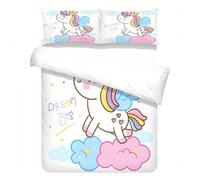 Xisnuient Housse de Couette pour Enfant Fille 1/2 Personnes Licorne Magique Étoiles Nuages Arc-en-Ciel Microfibre Parure de lit avec Taie d'oreiller 50x75 cm (Color 5,140x200 cm)