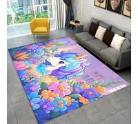 Xisnuient Licorne Arc-en-Ciel Floral Tapis pour Chambre Enfant Doux et Moelleux Rose Bleu Violet Licorne Paillasson pour Chambre Fille Grand Antidérapant Tapis pour Salon Chambre, 120x160 cm, Color 4