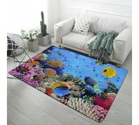 Xisnuient Monde sous-Marin Tapis de Chambre d'enfant Dauphin Bleu Récif Corallien Banc de Poissons Moderne Tapis en Flanelle Antidérapant, Idéal pour Salon, Chambre À Coucher (Color 5,160x230 cm)
