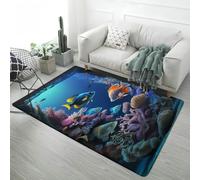 Xisnuient Monde sous-Marin Tapis de Chambre d'enfant Dauphin Bleu Récif Corallien Banc de Poissons Moderne Tapis en Flanelle Antidérapant, Idéal pour Salon, Chambre À Coucher (Color 4,80x160 cm)