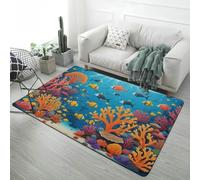 Xisnuient Monde sous-Marin Tapis de Chambre d'enfant Dauphin Bleu Récif Corallien Banc de Poissons Moderne Tapis en Flanelle Antidérapant, Idéal pour Salon, Chambre À Coucher (Color 1,80x120 cm)