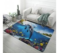 Xisnuient Monde sous-Marin Tapis de Chambre d'enfant Dauphin Bleu Récif Corallien Banc de Poissons Moderne Tapis en Flanelle Antidérapant, Idéal pour Salon, Chambre À Coucher (Color 3,160x230 cm)