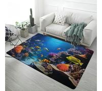 Xisnuient Monde sous-Marin Tapis de Chambre d'enfant Dauphin Bleu Récif Corallien Banc de Poissons Moderne Tapis en Flanelle Antidérapant, Idéal pour Salon, Chambre À Coucher (Color 2,100x150 cm)