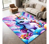 Xisnuient Motif Licorne Doux et Moelleux Tapis Licorne Magique Rose Violette et Arc-en-Ciel Tapis Chambre Fille Chemins de Lit Antidérapant et Lavable Play Area Floor Mat, 100x120 cm, Color 6