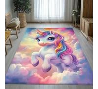Xisnuient Motif Licorne Doux et Moelleux Tapis Licorne Magique Rose Violette et Arc-en-Ciel Tapis Chambre Fille Chemins de Lit Antidérapant et Lavable Play Area Floor Mat, 160x200 cm, Color 2