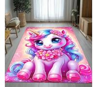 Xisnuient Motif Licorne Doux et Moelleux Tapis Licorne Magique Rose Violette et Arc-en-Ciel Tapis Chambre Fille Chemins de Lit Antidérapant et Lavable Play Area Floor Mat, 120x160 cm, Color 3