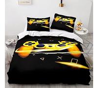 Xisnuient Parure De Lit 1/2 Personne 3D Gamepad Housse De Couette Gamer Console Manette Motif Sets De Housses De Couettes Adulte Hommes Ado Enfants Garçons Taies d'oreiller (Jaune,220_x_240_cm)