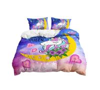 Xisnuient Parure de lit pour Filles Licorne Rose Violette 3D Lune Arc-en-Ciel Animal Polyester Microfibre Housse de Couette avec Fermeture éclair, Taie d'oreiller 50x75 cm (Color 6,200x200 cm)