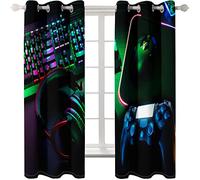 Xisnuient Rideaux Chambre Enfant Gamer Manette de Jeu Gamepad Moderne Rideaux Occultants Salon avec Oeillets Rideaux Isolants d'été 2 Pièces, Lavables en Machine (Vert,140x180 cm)