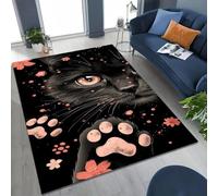 Xisnuient Tapis 3D à Motif Chat Chaton Mignon,Antidérapant Carpet Idéal pour Le Salon, la Chambre, la Salle de Jeux PC d'un Ado ou la Chambre d'enfant Décoration Tendance (Black,80x160 cm)