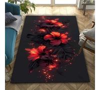 Xisnuient Tapis 3D à Motif de Roses Plantes pour Le Salon la Chambre Salle de Jeux Canapé Restaurant Cuisine Salle de Bain ou comme Paillasson, Antidérapant et Décoratif Carpet (Red 1,160x230 cm)