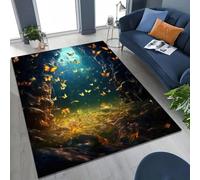 Xisnuient Tapis 3D Rêve Papillon Fleur pour Salon Chambre Antidérapant Grand Tapis Décoratif pour Canapé,Entrée,Salle de Bain,Couloir,Salle de Jeux, Cadeau pour Enfant (Gold,160x200 cm)