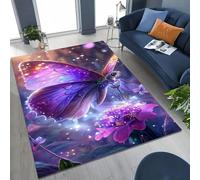 Xisnuient Tapis 3D Rêve Papillon Fleur pour Salon Chambre Antidérapant Grand Tapis Décoratif pour Canapé,Entrée,Salle de Bain,Couloir,Salle de Jeux, Cadeau pour Enfant (Purple,45x120 cm)
