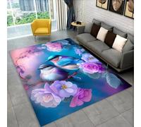 Xisnuient Tapis À Effet Visuel 3D Fleurs Et Oiseaux, Tapis Décoratifs D’Ambiance pour Chambres D’Adolescentes Et De Filles, Carpet Zone Mignon De Style Pie pour Salon (Couleur 6,100x150cm)