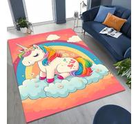 Xisnuient Tapis à Motif Licorne et Arc-en-Ciel, Tapis de Dessin Animé Doux Antidérapant Lavable pour Chambre de Fille, Chambre d'enfant & Salle de Jeux (Couleur 1,80x160cm)