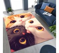 Xisnuient Tapis à Thème Animalier avec Chaton Mignon Qui Miaule,Tapis de Dessin Animé pour Chambre Salon Canapé Paillasson Décoratif,Carpet Antidérapant pour Salle de Jeux d'enfants (Yellow,50x80 cm)