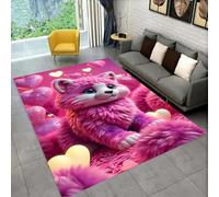 Xisnuient Tapis à Thème Animalier avec Un Adorable Motif de Chaton 3D,Les Salons Canapés Paillassons Décoration Intérieure et Les Tapis Antidérapants pour Salles deJeux d'enfants (Rose,120x180 cm)