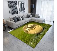 Xisnuient Tapis de Football Chambre à Coucher Salon Enfants Tapis 3D Football Motif Tapis Vert Terrain de Football Tapis Garçons Adolescents Tapis Flanelle Tapis Coureur Paillasson (Or,120x180 cm)