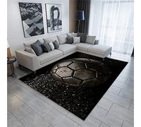 Xisnuient Tapis de Football Chambre à Coucher Salon Enfants Tapis 3D Football Motif Tapis Vert Terrain de Football Tapis Garçons Adolescents Tapis Flanelle Tapis Coureur Paillasson (Noir,120x160 cm)