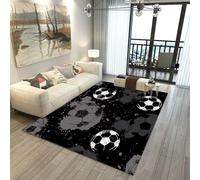 Xisnuient Tapis De Football Garçons Tapis Salon Chambre Grand Tapis 3D Graffiti Football Motif Bleu Vert Tapis Football Tapis De Jeu pour Enfants Et Adolescents Lavable éveil Entrée (Black,160x200cm)