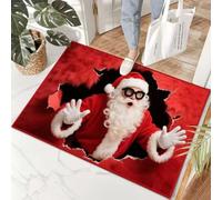 Xisnuient Tapis de Noël Effet Peluche 3D, Paillasson d'entrée Antidérapant, Décoration Festive pour Intérieur et Porche, Motif Père Noël Renne Bonhomme de Neige (Couleur-5,100x150cm)