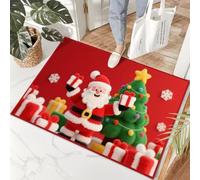 Xisnuient Tapis de Noël Effet Peluche 3D, Paillasson d'entrée Antidérapant, Décoration Festive pour Intérieur et Porche, Motif Père Noël Renne Bonhomme de Neige (Couleur-3,60x90cm)