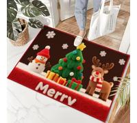 Xisnuient Tapis de Noël Effet Peluche 3D, Paillasson d'entrée Antidérapant, Décoration Festive pour Intérieur et Porche, Motif Père Noël Renne Bonhomme de Neige (Couleur-1,60x90cm)
