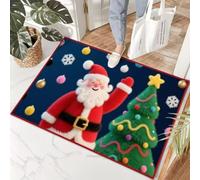Xisnuient Tapis de Noël Effet Peluche 3D, Paillasson d'entrée Antidérapant, Décoration Festive pour Intérieur et Porche, Motif Père Noël Renne Bonhomme de Neige (Couleur-4,160x230cm)