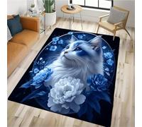 Xisnuient Tapis de Salon 3D Imprimé Animal Chat,pour Chambre D'adolescent Garçon ou Fille,Mat de Jeu pour Enfants,Tapis de Cuisine Salle de Bain Salle à Manger Couloir (Bleu,160x200 cm)