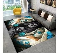 Xisnuient Tapis de Salon Noir Gris Décoration 3D Motif Squelette Gothique Crâne Femme Sexy Tapis de Sol en Flanelle Convient pour Chambre, Couloir, Salle de Bain, Salle de Jeux, 100x200 cm, Color 2