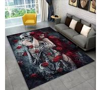 Xisnuient Tapis de Salon Noir Gris Décoration 3D Motif Squelette Gothique Crâne Femme Sexy Tapis de Sol en Flanelle Convient pour Chambre, Couloir, Salle de Bain, Salle de Jeux, 100x150 cm, Color 4