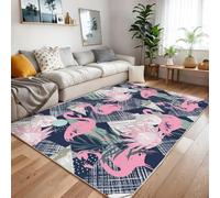 Xisnuient Tapis Décoratif 3D avec Motif Flamant Rose dans La Jungle, Tapis De Sol Cool pour Enfants, Antidérapant avec Oiseau Enflammé pour Chambre D'adolescent pour Le Salon (Couleur 1,100x120cm)