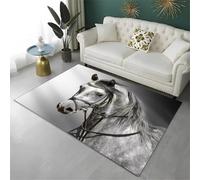 Xisnuient Tapis Décoratif pour Chambre D'adolescent, Tapis Noir Et Blanc Élégant Représentant Un Cheval Au Galop, Adapté Au Salon, À La Chambre d'enfant Et À La Salle De Jeux (Couleur 1,100x150cm)