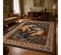 Xisnuient Tapis Design Tigre Classique européen, décoration Traditionnelle Style Vintage Boho, antidérapant et Lavable à Motif Animal pour Salon, Chambre à Coucher, Bureau
