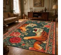 Xisnuient Tapis Design Tigre Classique européen, décoration Traditionnelle Style Vintage Boho, antidérapant et Lavable à Motif Animal pour Salon, Chambre à Coucher, Bureau