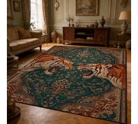 Xisnuient Tapis Design Tigre Classique européen, décoration Traditionnelle Style Vintage Boho, antidérapant et Lavable à Motif Animal pour Salon, Chambre à Coucher, Bureau