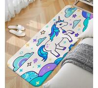 Xisnuient Tapis Doux Fausse Cachemire, Motif Licorne Fleurs Rose Violet Bleu, Moelleux Tapis de Sol Chambre Fille, Coussin de Lit Antidérapant, Décoration de Chambre Enfant (Color 5,60x90 cm)