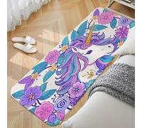Xisnuient Tapis Doux Fausse Cachemire, Motif Licorne Fleurs Rose Violet Bleu, Moelleux Tapis de Sol Chambre Fille, Coussin de Lit Antidérapant, Décoration de Chambre Enfant (Color 4,60x120 cm)