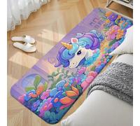 Xisnuient Tapis Doux Fausse Cachemire, Motif Licorne Fleurs Rose Violet Bleu, Moelleux Tapis de Sol Chambre Fille, Coussin de Lit Antidérapant, Décoration de Chambre Enfant (Color 3,60x180 cm)