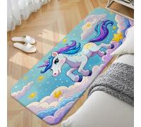 Xisnuient Tapis Doux Fausse Cachemire, Motif Licorne Fleurs Rose Violet Bleu, Moelleux Tapis de Sol Chambre Fille, Coussin de Lit Antidérapant, Décoration de Chambre Enfant (Color 6,70x180 cm)