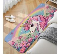 Xisnuient Tapis Doux Fausse Cachemire, Motif Licorne Fleurs Rose Violet Bleu, Moelleux Tapis de Sol Chambre Fille, Coussin de Lit Antidérapant, Décoration de Chambre Enfant (Color 1,60x180 cm)