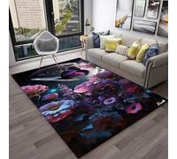 Xisnuient Tapis en Flanelle Fleurs Papillons 3D Décoratif Moderne Living Room Carpet Bleu Violet, Chambre De Fille Coussin De Jeu Doux, Tapis Antidérapant pour Salon, Game Zone (Color 3,80x120 cm)