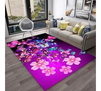 Xisnuient Tapis en Flanelle Fleurs Papillons 3D Décoratif Moderne Living Room Carpet Bleu Violet, Chambre De Fille Coussin De Jeu Doux, Tapis Antidérapant pour Salon, Game Zone (Color 4,80x160 cm)