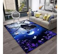 Xisnuient Tapis en Flanelle Fleurs Papillons 3D Décoratif Moderne Living Room Carpet Bleu Violet, Chambre De Fille Coussin De Jeu Doux, Tapis Antidérapant pour Salon, Game Zone (Color 1,80x160 cm)