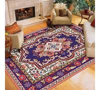 Xisnuient Tapis Oriental Vintage pour Salon Chambre, Tapis Lavable Ethnique Traditionnel Boheme Fleur Coloré 3D, Grand Rectangulaire Tapis Yoga Extérieur Jardin Cuisine Manger (Violet,100x150cm)
